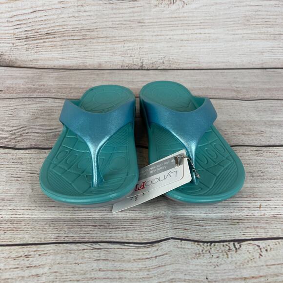 Aetrex Lynco Flips Women's Sz 5 Flip FLops Sandals Aqua Shimmer - Picture 3 of 10